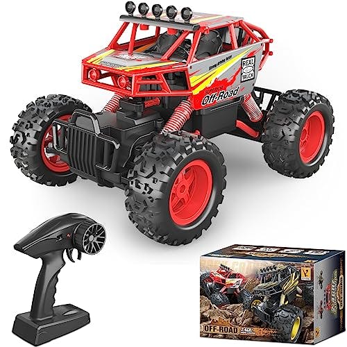 Remote Control Car for Boys & Girls, All Terrain & Off-Road Monster Truck with Flash LED,2 Rechargeable Batteries for 80 Mins Play,2.4GHz, Perfect Birthday