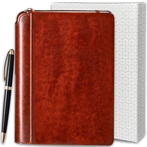 SETTINI® Classic Journal Gift Set in Gift Box - Hardcover Vegan Leather, Unique Pen Holder, Lined, 192 Pages, 6" x 8.5" - Includes Pen - Gift for Writing and Travel - Gifts for Men