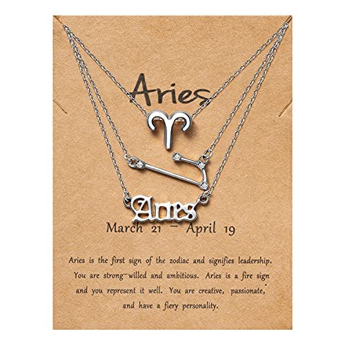 PANTIDE 3Pcs Aries Zodiac Layer Necklaces for Women Retro Gold Plated 12 Constellation Pendant Letter Necklaces Exquisite Letter Horoscope Old English Zodiac Sign Necklace for Birthday Gift(Silver)