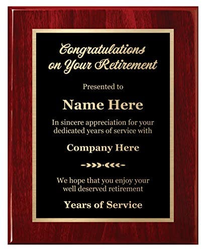 Customized Retirement Plaque 8x10 Executive Series, Personalized Award for Employees, Mahogany Piano Wood Board, Customize Now!