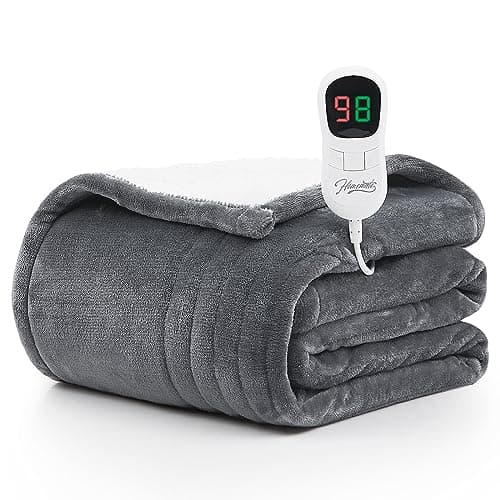 Homemate Heated Blanket Electric Throw - 50"x60" Heating Blanket Throw 1/2/4/6/8 Hours Auto-Off 10 Heat Level Over-Heat Protection Flannel Sherpa Electric ETL Certification