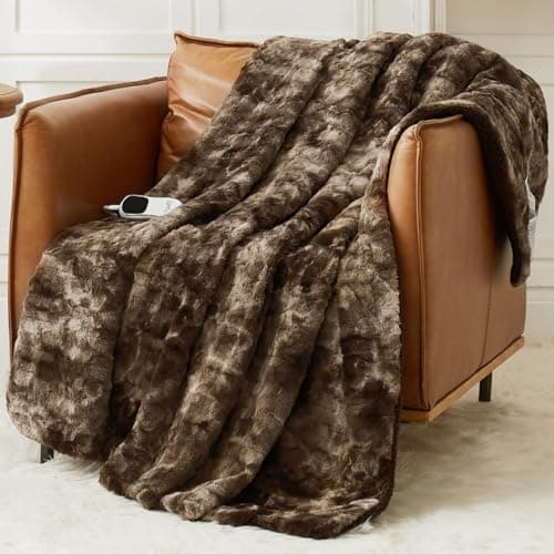 Homemate Heated Blanket Electric Throw - 50"x60" Heating Blanket Throw 1/2/4/6/8 Hours Auto-Off 10 Heat Level Over-Heat Protection Luxury Faux Fur Sherpa ETL Certification