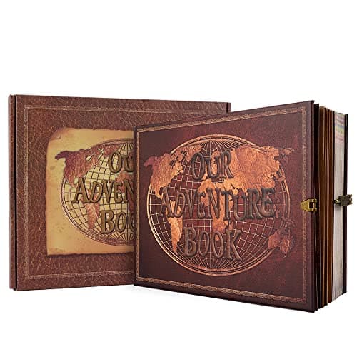 JIMBON Our Adventure Book Scrapbook 180 Pages Photo Album, DIY Handmade Memory Travel Diary Photo Book Journal Scrapbook,Embossed Letter Leather Cover for Anniversary,Wedding