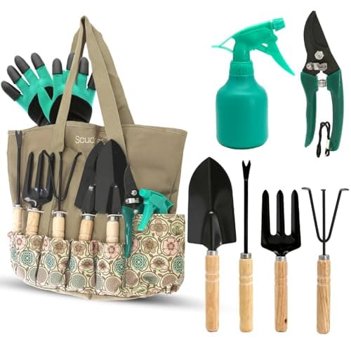 scuddles Gardening Tools Garden Tool Set, Stainless Steel Heavy Duty with Non-Slip Grip, Storage Tote Bag, Outdoor Hand Tools, Ideal Garden Tool Kit Gifts for Women and Men