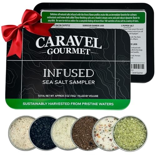 Infused Sea Salt Sampler Set, Finishing Salt for Seasoning, Gourmet Cooking Gift and Spice Variety Pack for Special Occasions, 0.5 oz x Bundle of 6 Flavored Salts - Caravel Gourmet Salt