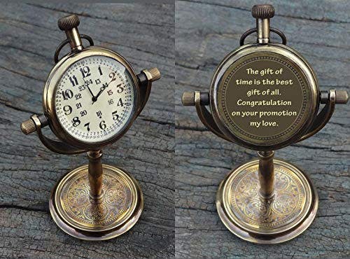 PORTHO Personalized Message Antique Desk Clock Table watch Desktop clock Promotional gift Retirement, Anniversary, Graduation Engraved gift for Him