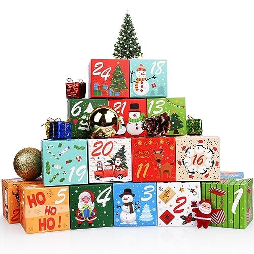 FUCNEN Christmas Advent Calendar Boxes Small 24 Days Christmas Countdown Calendar Cardboard Gift Boxes for Holiday Treats, Advent, Scavenger Hunt, DIY Candy Box for Boys, Girls, Kids and Family