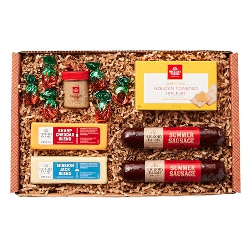 Hickory Farms Farmhouse Sausage & Cheese Medium Gift Box - Gourmet Food Gift Basket | Charcuterie Board Food - Meat and Cheese | Christmas Gift Basket | Father's Day Gift Basket | Holiday Gift Basket | Housewarming Gift | Perfect For Family, Birthday, Sympathy, Congratulations Gifts, Retirement, Thinking of You, Corporate Gifts