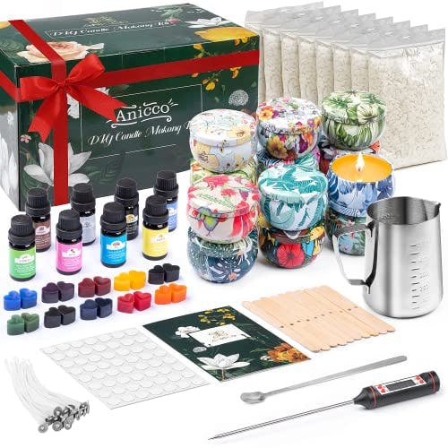 Anicco Candle Making Kit,Contains Soy Wax, Exquisite Jars,DIY Candle Making Kit for Beginners, Children and Adults,Valentine's Day Present