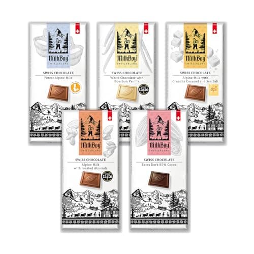 Milkboy Swiss Gourmet Milk Chocolate Bars - Dark Chocolates - White Chocolate Bar - Premium Handmade Chocolate Variety - Kosher - GMO Free - Chocolates Candy - (Pack of 5)