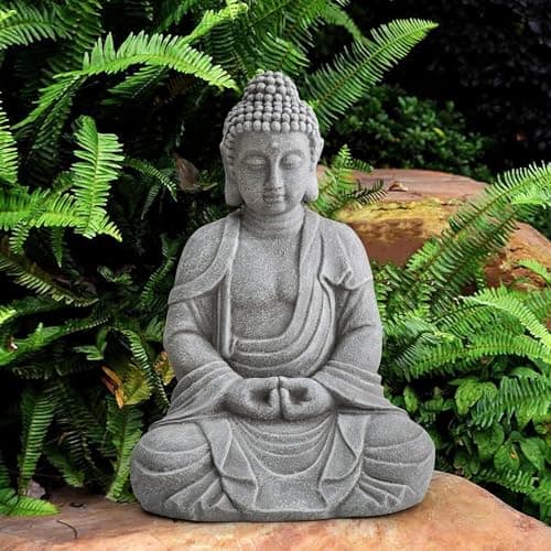 Sunjoy Buddha Statue 20 in. Large Sized Buddha Garden Statue Gray Decorative Outdoor Buddha Statue