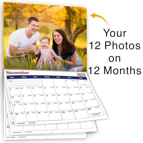 Custom Photo Wall Calendar 2025 for Home & Office - Print Your 13 Memories & Make Your Own Personalized Calendar 2025 - Customized Christmas Gift