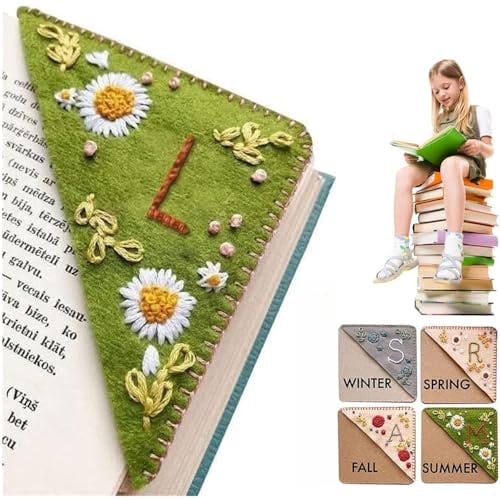 Personalized Hand Embroidered Corner Bookmark, 26 Letters Cute Flower Embroidered Corner Bookmark Embroidery Book Marker Clip for Book Lovers Bookmarks for Reading Lovers Meaningful GIF (Summer, L)