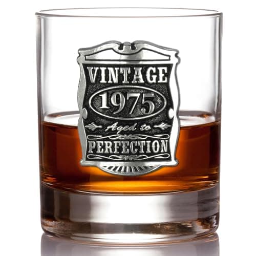 English Pewter Company Vintage Years 1975 50th Birthday or Anniversary Old Fashioned Whisky Rocks Glass Tumbler - Unique Gift Idea For Men [VIN003]