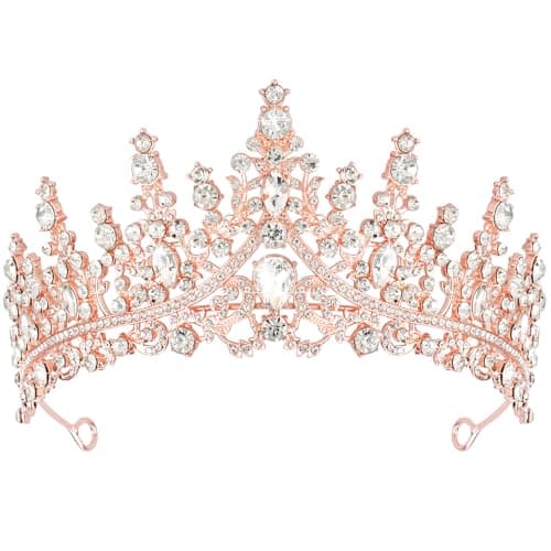 TOBATOBA Crystal Wedding Tiara for Women Rose Gold Crown Royal Queen Headband Metal Princess Bride Quinceanera Headpieces Birthday Prom Pageant Halloween Costume Cosplay