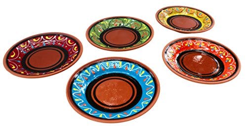 Cactus Canyon Ceramics Spanish Terracotta 5-Piece Small Tapa Plate Set, Multicolor