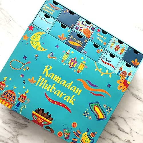 Ramadan Calendar-Add this PRE-ASSEMBLED BOX to your Ramadan Decorations-30 Countdown Drawers with Colorful and Festive Islamic Art - Engage your Kids with a beautiful Ramadan gift & Eid gift for kids