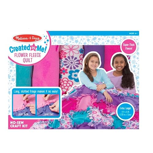 Melissa & Doug Created by Me! Flower Fleece Quilt No-Sew Craft Kit (48 squares, 4 feet x 5 feet)