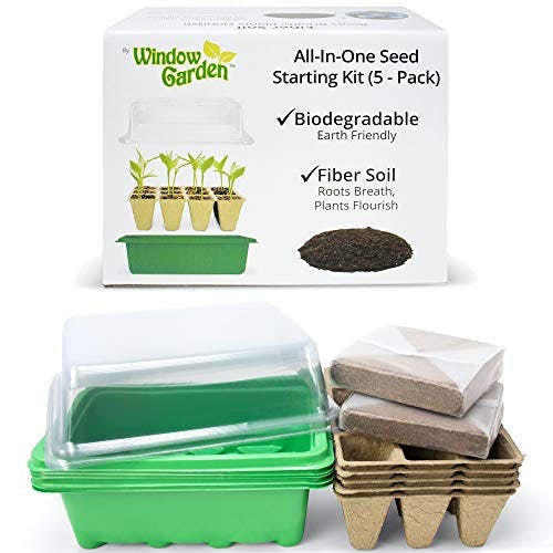 Window Garden Biodegradable Seed Starter Kit (5 Pack)- Eco Friendly Recycled Paper Pulp Plant Pots, Plant Trays, Humidity Dome and Fiber Potting Soil, Herb Garden Kit Indoor Windowsill, Garden Gift
