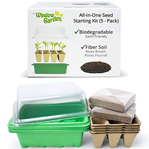 Window Garden Biodegradable Seed Starter Kit (5 Pack)- Eco Friendly Recycled Paper Pulp Plant Pots, Plant Trays, Humidity Dome and Fiber Potting Soil, Herb Garden Kit Indoor Windowsill, Garden Gift