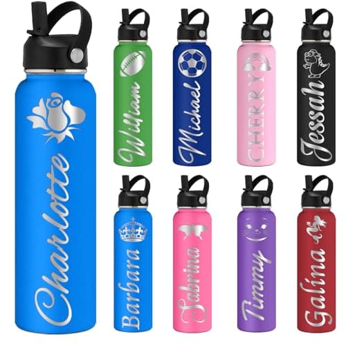 Custom Water Bottles Personalized with Straw Lid 24 oz Customized Stainless Steel Water Bottles with Engraved Names Double Wall Insulated for School Sports