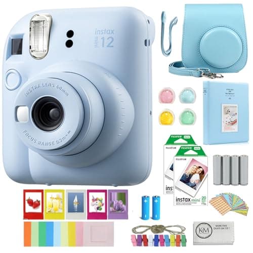 FUJIFILM INSTAX Mini 12 Instant Film Camera | Pastel Blue Bundled with INSTAX Mini Instant Film |40 Exposures + Instax Accessory Bundle + AA Batteries + Cleaning Cloth (10 Items)