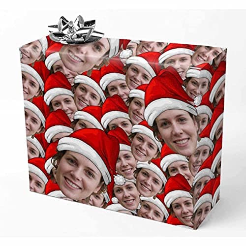 InterestPrint Personalized Photo Wrapping Paper Merry Christmas with Christmas hat Happy Birthdays, Custom Name Gift Wrap Roll 58inx 23in