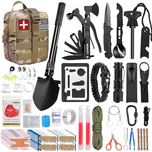 LUXMOM Survival Kit and First Aid Kit, 142Pcs Professional Survival Gear and Equipment with Molle Pouch, for Men Camping Outdoor Adventure/Gifts for Men Dad Christmas