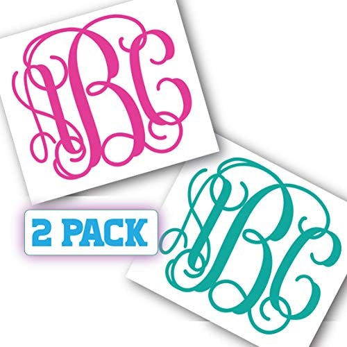Two Pack Bundle Custom Personalized Vine Monogram Initials Sticker Decal Compatible with Cups, Laptops, Tumblers, Car Windows (Glitter Available)