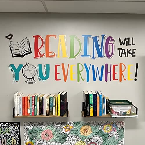 Reading Will Take You Everywhere Inspirational Quote Wall Decal Sticker, Motivational Phrase Nursery Decoration Classroom Bedroom Playroom Art, Kid Study Room Library Wall Sticker Decor