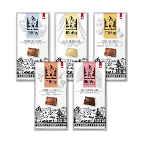 Milkboy Swiss Gourmet Milk Chocolate Bars - Dark Chocolates - White Chocolate Bar - Premium Handmade Chocolate Variety - Kosher - GMO Free - Chocolates Candy - (Pack of 5)