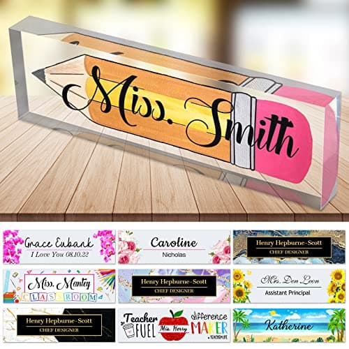 Personalized Desk Name Plate for Teachers Custom Name Plaque Sign for Desks Office Customized Desk Plate Acrylic Block Teacher Gift 8x2.5 inch