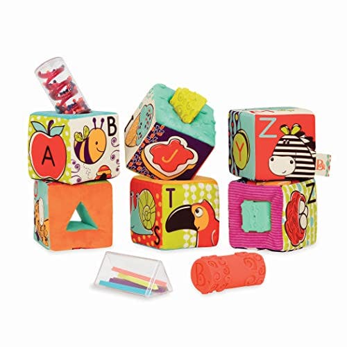 B. Toys Soft Fabric Building Blocks for Toddlers - Educational Alphabet Blocks with Textured Shapes - Stack & Play ABC Blocks for 6 Months+