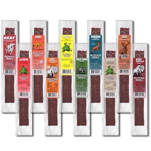 Buffalo Bob's Exotic Jerky Assortment - 10 Flavor Variety Pack - Wild Game Jerky, Snack for Adventure Enthusiasts, Stocking Stuffer, Gift for Men, Healthy Snack, Gluten Free
