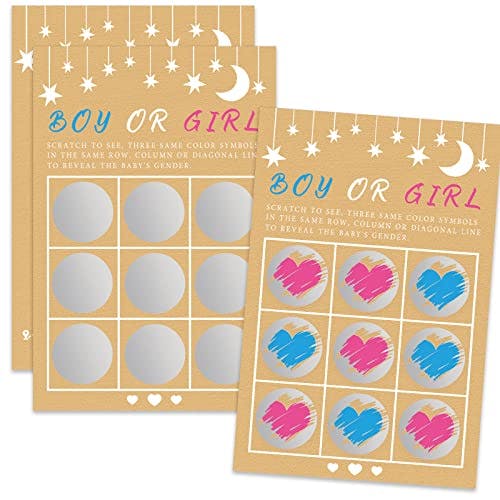 Its a Girl Tic Tac Toe Board Gender Reveal Scratch Off Scratcher Lottery Tickets Cards Double Sided Gender Announcement Cards Family Friends Baby Shower Game 25 Pack