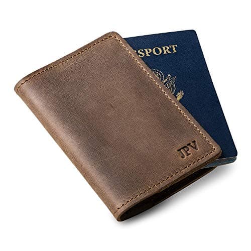 PEGAI Personalized Leather Passport Holder Cover Wallet Travel Essentials | 100% Soft Touch Rustic Travel Wallet Case, International Travel Must Haves | DeKalb (Sand Brown)