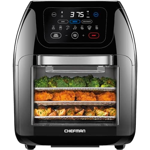 CHEFMAN Multifunctional Digital Air Fryer+ Rotisserie, Dehydrator, Convection Oven, 17 Touch Screen Presets Fry, Roast, Dehydrate, Bake, XL 10L Family Size, Auto Shutoff, Large Easy-View Window, Black