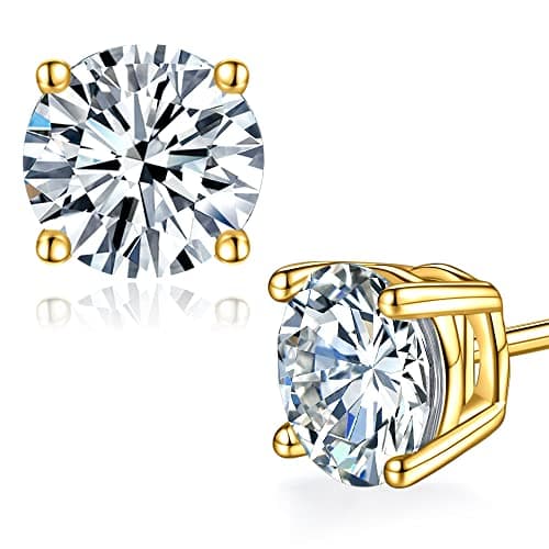 Moissanite Stud Earrings for Women,Sterling Silver 925 Earrings Jewelry Engagement Gifts for Women Men(1 CTW (Gold Colored))