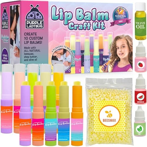 PURPLE LADYBUG Lip Balm Making Kit for Girls with Natural Ingredients - Cool Birthday Gifts for 10 Year Old Girl, 8 9 10 Year Old Girl Gift Ideas - Skin Care for Kids 8-9 & Up