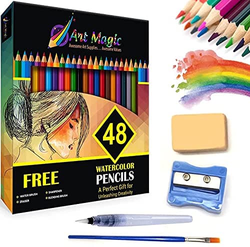 Art Magic Watercolor Pencils, Set of 48 Professional Colored Pencils for Adult and Teens, Premium Art Supplies for Coloring, Blending and Layering