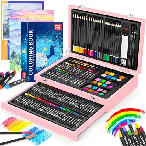 iBayam Art Supplies, 150-Pack Deluxe Wooden Art Set Crafts Drawing Painting Kit with 1 Coloring Book, 2 Sketch Pads, Creative Gift Box for Adults Artist Beginners Kids Girls Boys