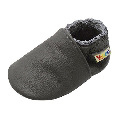 YALION Baby Boys Girls Shoes Crawling Slipper Toddler Infant Soft Leather First Walking Moccs(Grey,6-12 Months)