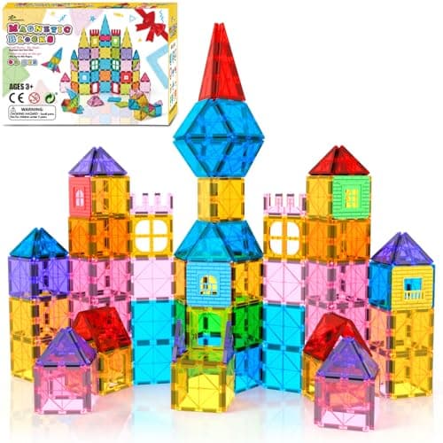 Jasonwell Magnetic Tiles Kids Magnetic Blocks 60PCS Building Sets 3D Magnet Tile Building Blocks Toy Construction Educational STEM Toys Gifts for Toddlers Boys Girls 3 4 5 6 7 8 9 10 + Year Old