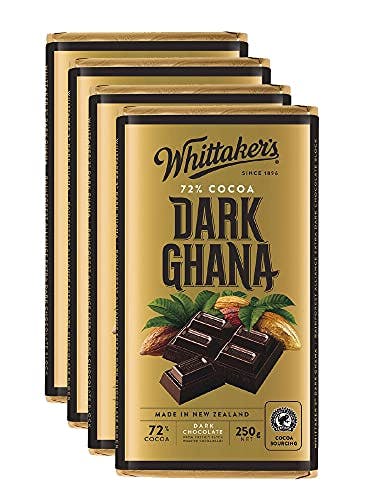 Whittaker's Dark Ghana Chocolate Block 250g (Pack of 4) （Made in New Zealand）