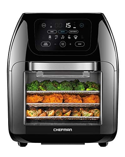 CHEFMAN Multifunctional Digital Air Fryer+ Rotisserie, Dehydrator, Convection Oven, 17 Touch Screen Presets Fry, Roast, Dehydrate, Bake, XL 10L Family Size, Auto Shutoff, Large Easy-View Window, Black