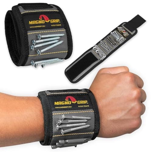 MagnoGrip Magnetic Wristband for Holding Screws, Nails, Drill Bits, Super Strong Magnets, Adjustable Strap, Essential Tool for DIYers, Handyman, Mechanics, Construction & Home Improvement - Platinum