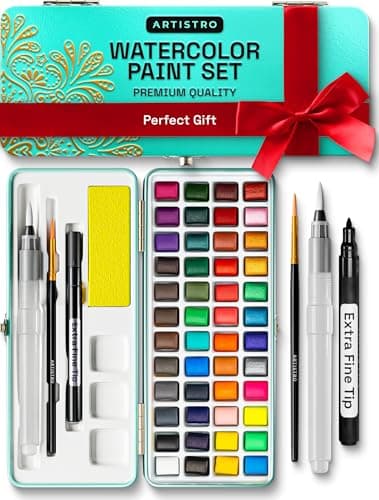 ARTISTRO Watercolor Paint Set Portable, Palette Set with Metallic Colors for Workbooks - Mini Travel Painting Kit for Artists, Professionals, Adults, Kids, Girls&Boys - Art Supplies, Christmas Gift