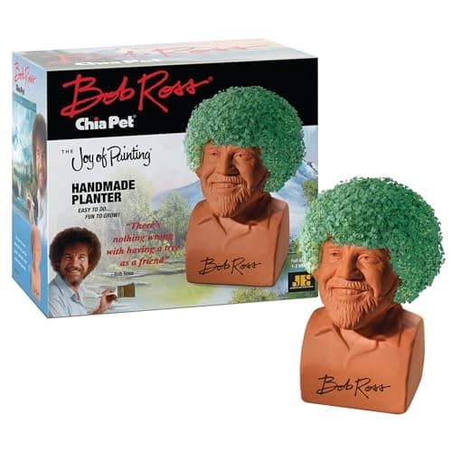 Chia Pet Bob Ross with Seed Pack, Decorative Pottery Planter, Easy to Do and Fun to Grow, Novelty Gift, Perfect for Any Occasion