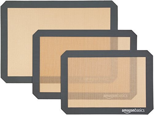 Amazon Basics Rectangular Silicone, Non-Stick, Food Safe Baking Mat, Pack of 3, Beige/Gray, 16.5" x 11.6"
