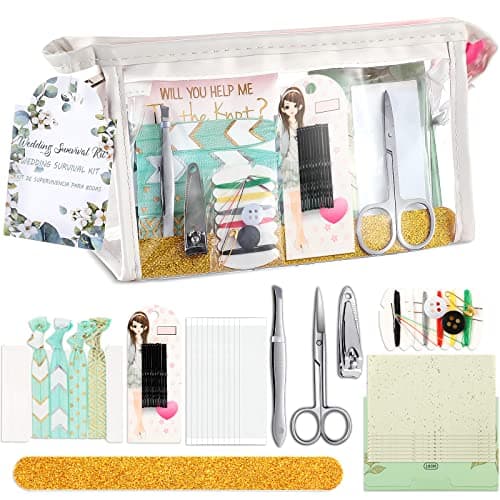 132 Pieces Wedding Survival Kit Bridal Mini Emergency Kit Bridal Party Proposal Gifts for Women with Makeup Bags Floral Wedding Bride Emergency Supplies(Leaves Style)